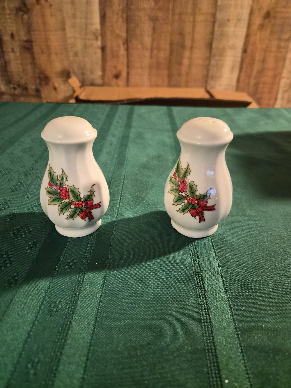 Holiday Holly Ceramic Salt and Pepper Shakers - White and Red